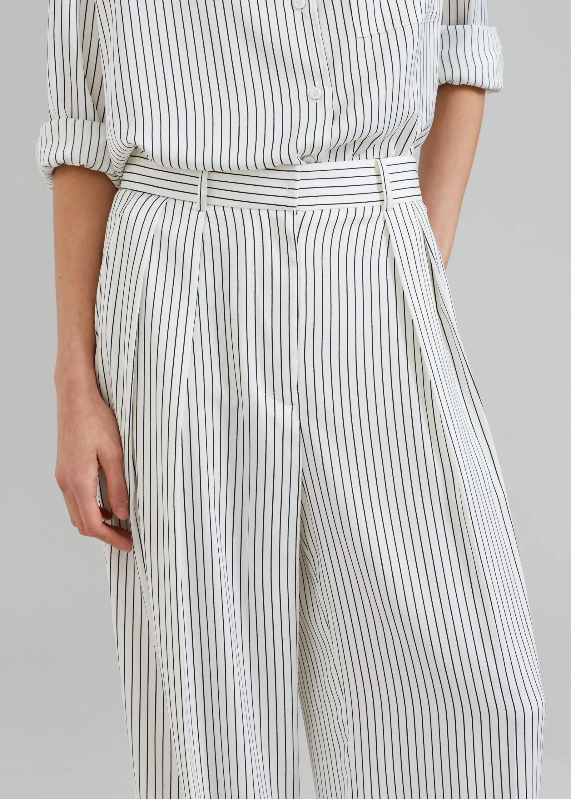 The Frankie Shop Tansy Satin Pants White Pinstripe Clearance
