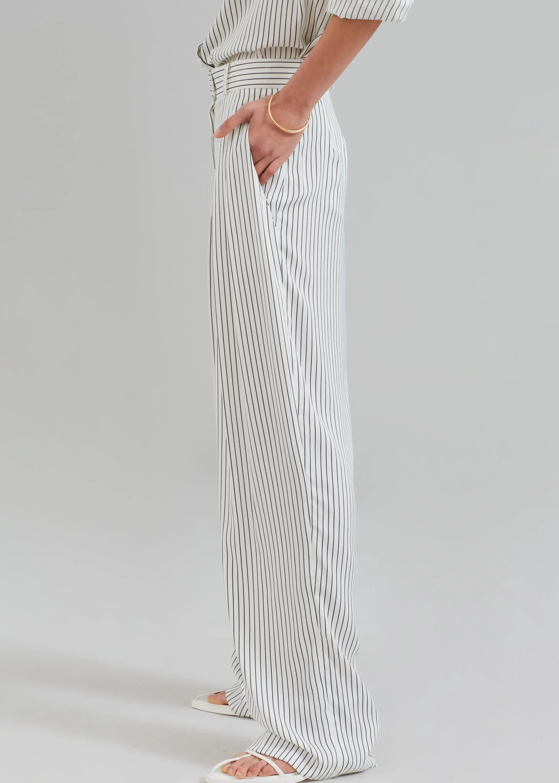 The Frankie Shop Tansy Satin Pants White Pinstripe Clearance