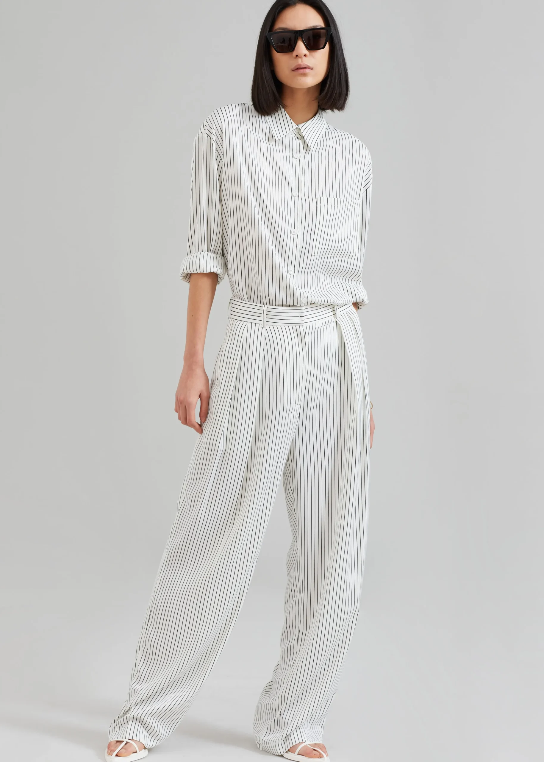The Frankie Shop Tansy Satin Pants White Pinstripe Clearance