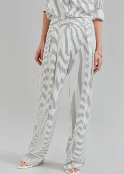 The Frankie Shop Tansy Satin Pants White Pinstripe Clearance