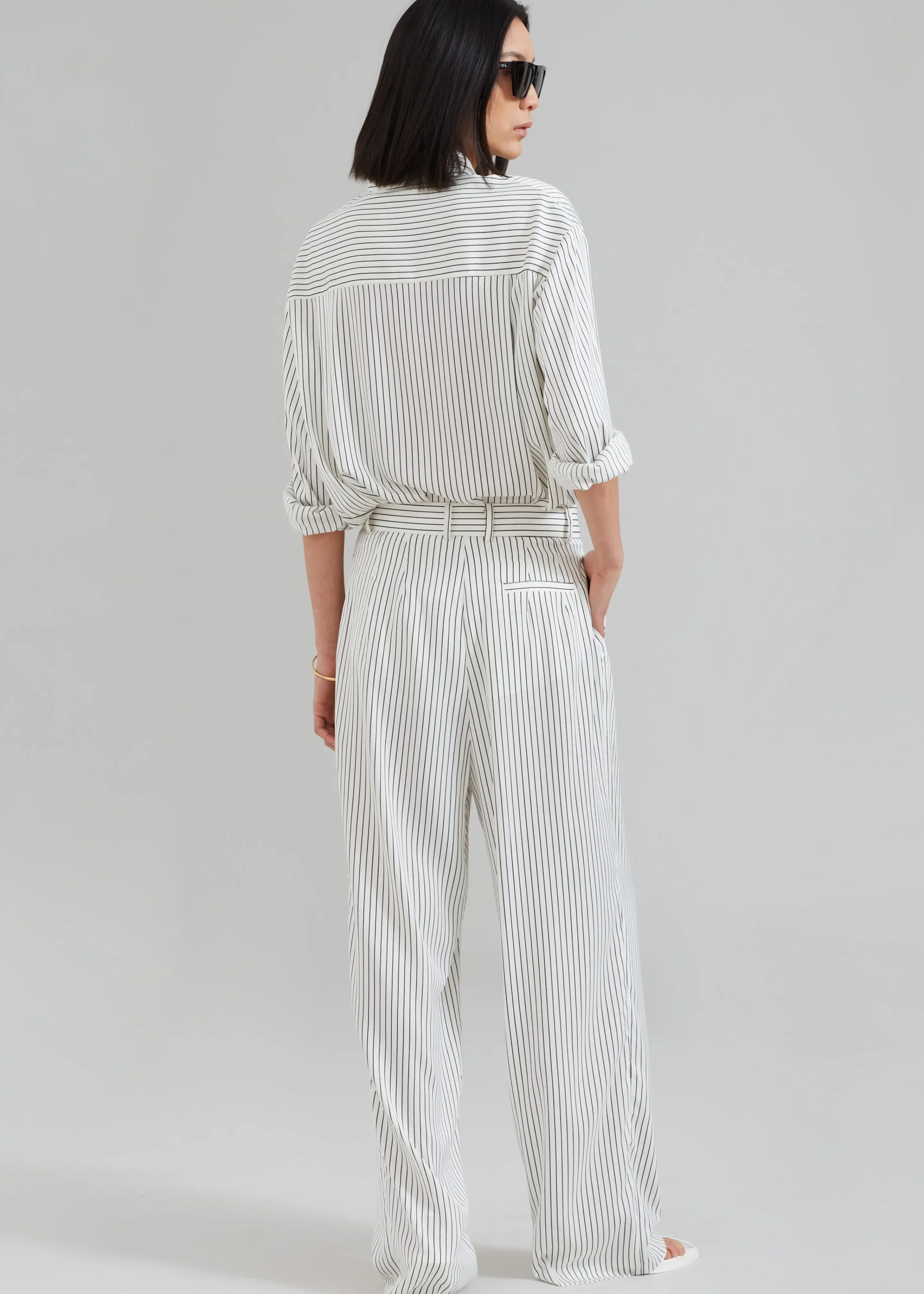 The Frankie Shop Tansy Satin Pants White Pinstripe Clearance