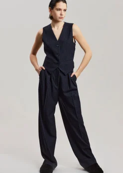 The Frankie Shop Tansy Tailored Vest Navy Pinstripe Best
