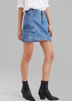 The Frankie Shop Taylor Denim Cargo Skirt Medium Wash Hot