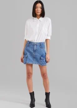 The Frankie Shop Taylor Denim Cargo Skirt Medium Wash Hot