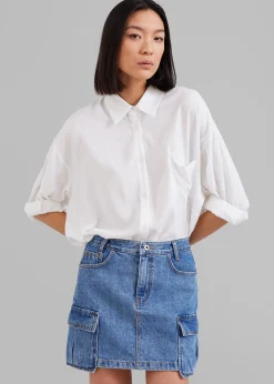 The Frankie Shop Taylor Denim Cargo Skirt Medium Wash Hot