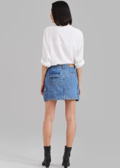 The Frankie Shop Taylor Denim Cargo Skirt Medium Wash Hot