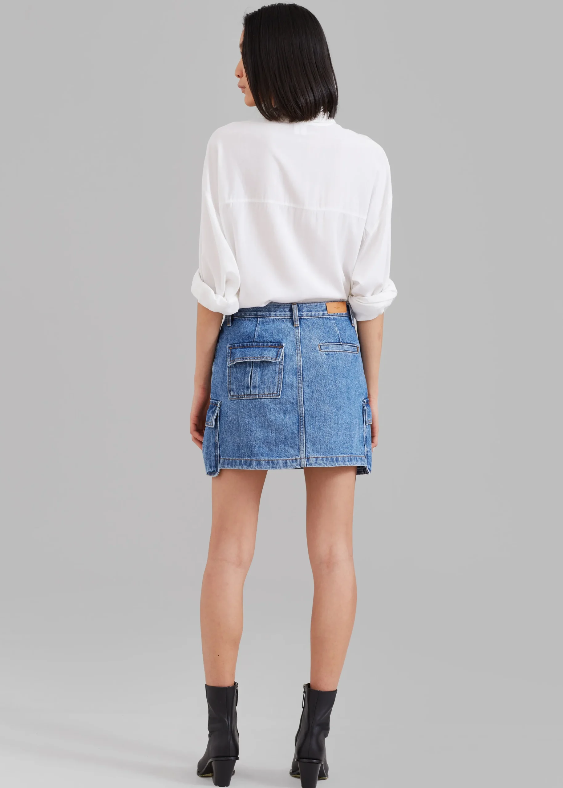 The Frankie Shop Taylor Denim Cargo Skirt Medium Wash Hot