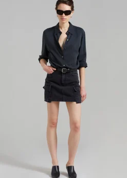 The Frankie Shop Taylor Denim Cargo Skirt Faded Black Wash Sale
