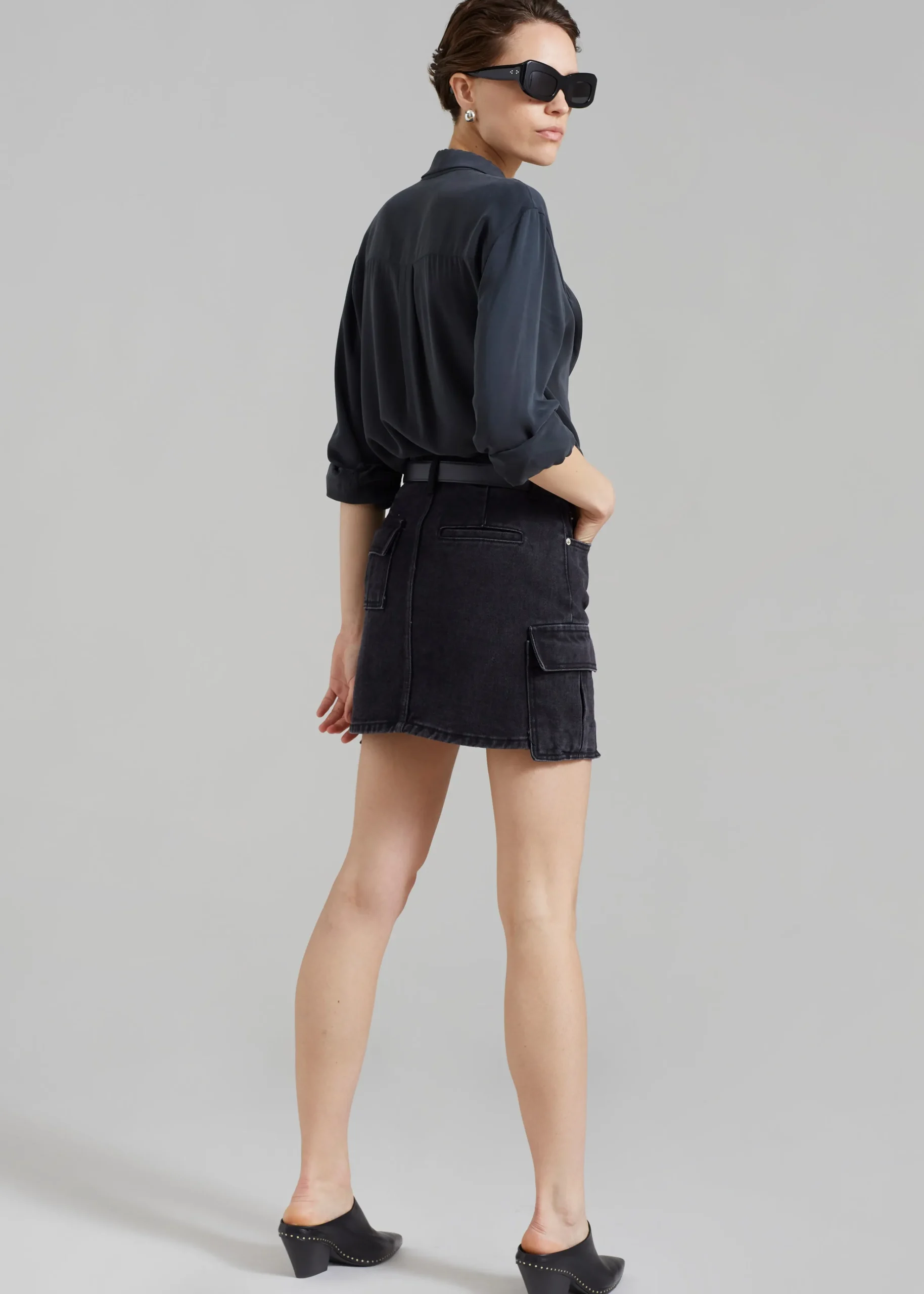 The Frankie Shop Taylor Denim Cargo Skirt Faded Black Wash Sale