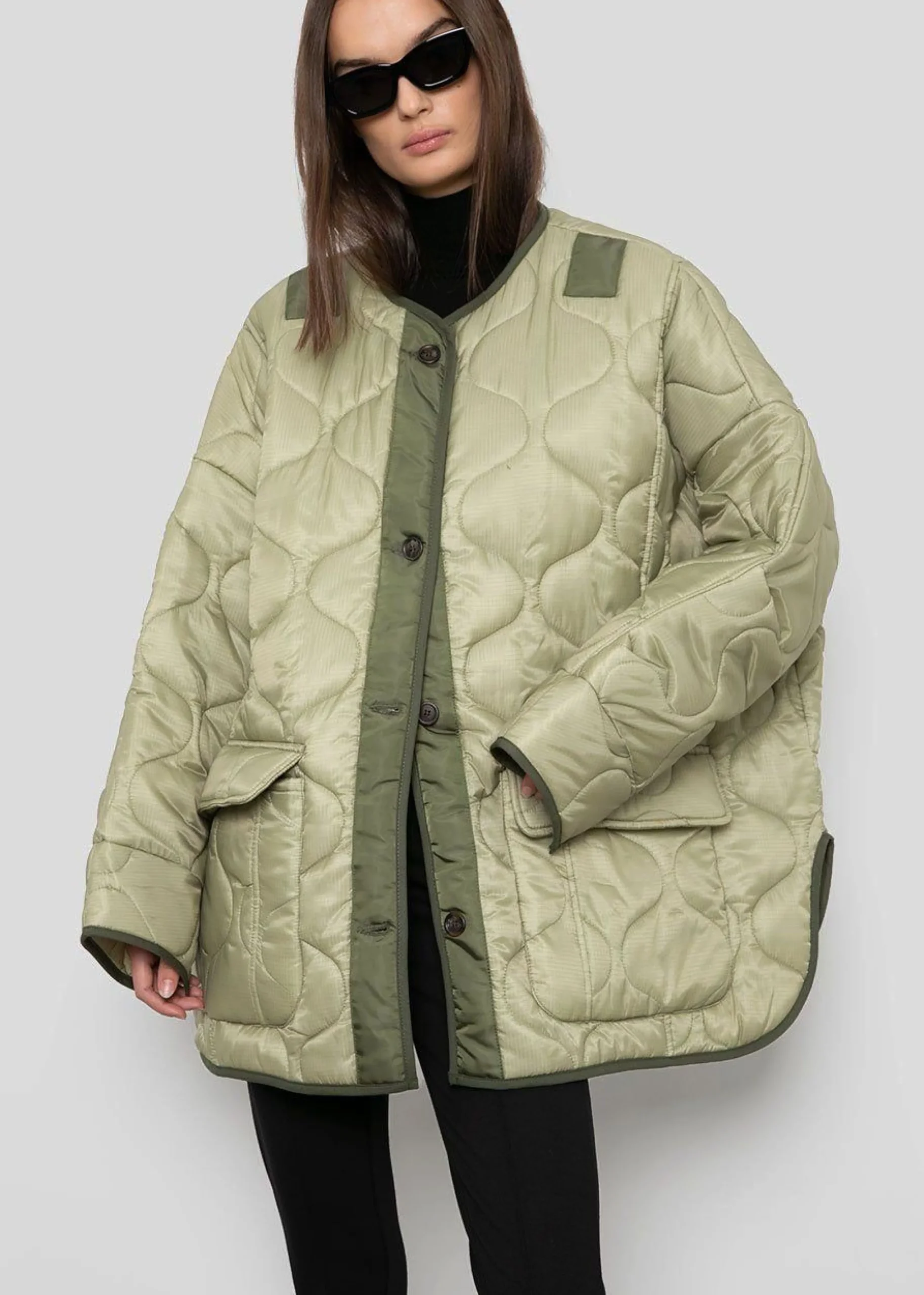 The Frankie Shop Teddy Quilted Jacket Moss Green Best