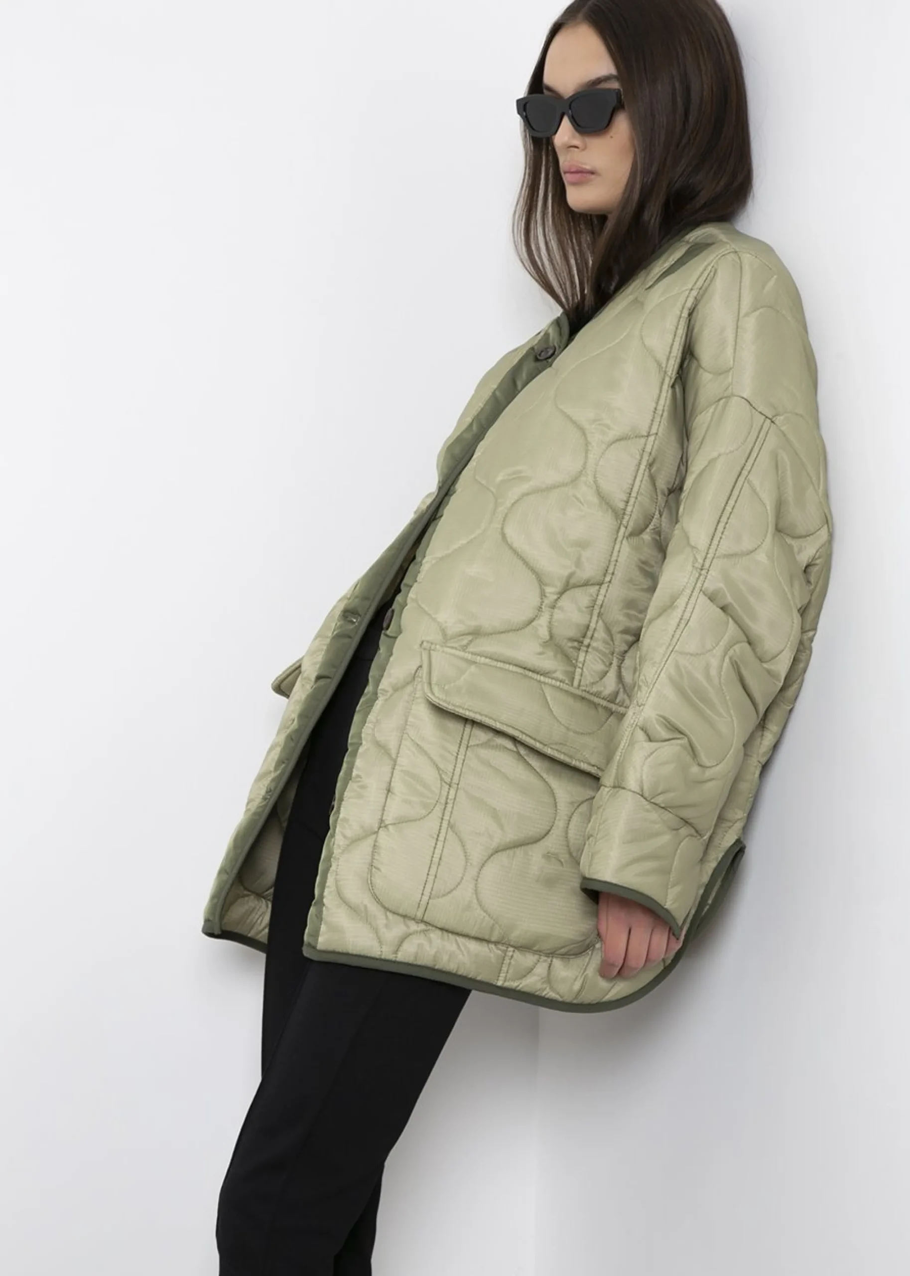 The Frankie Shop Teddy Quilted Jacket Moss Green Best