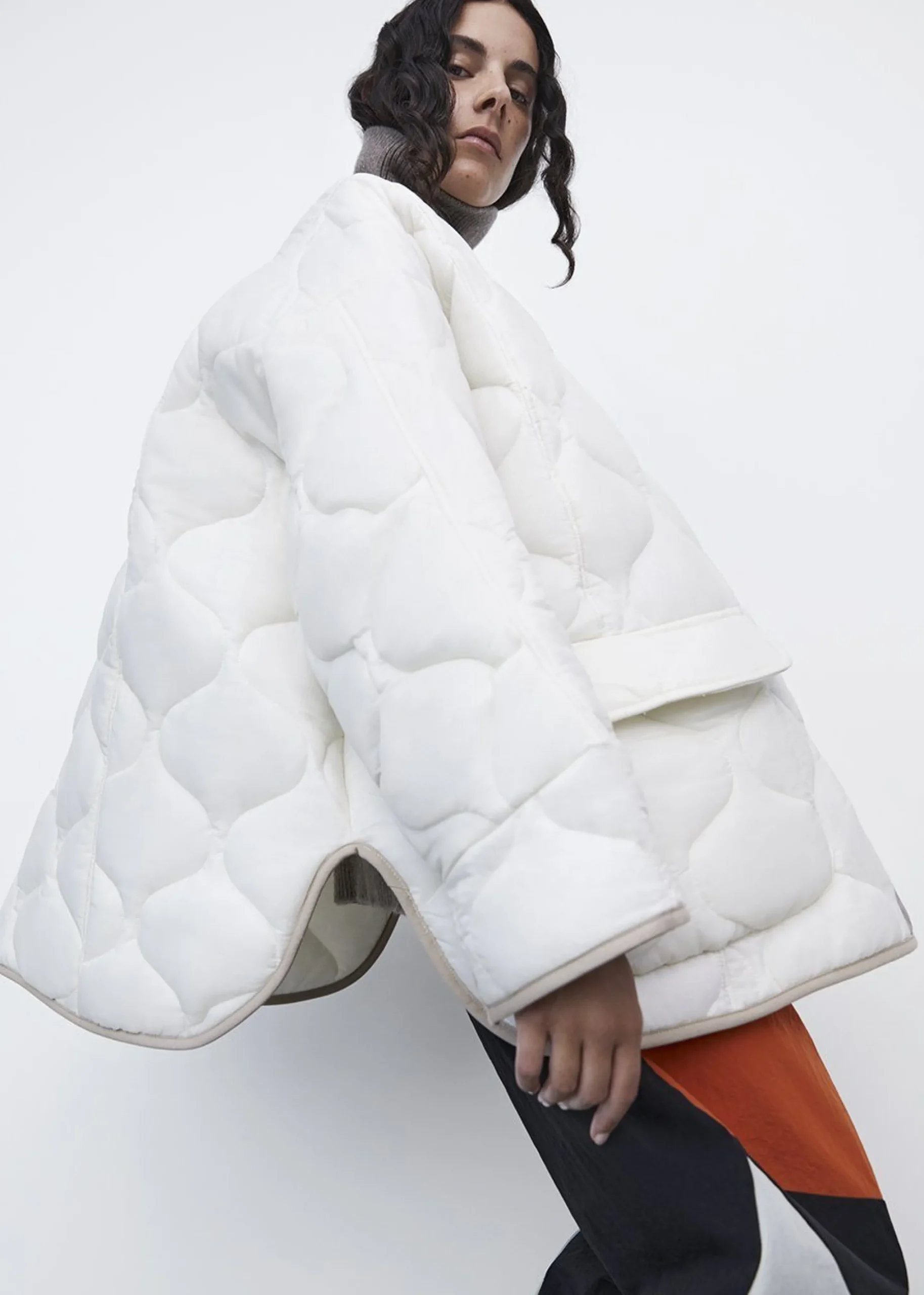 The Frankie Shop Teddy Quilted Jacket Ivory/Clay Discount