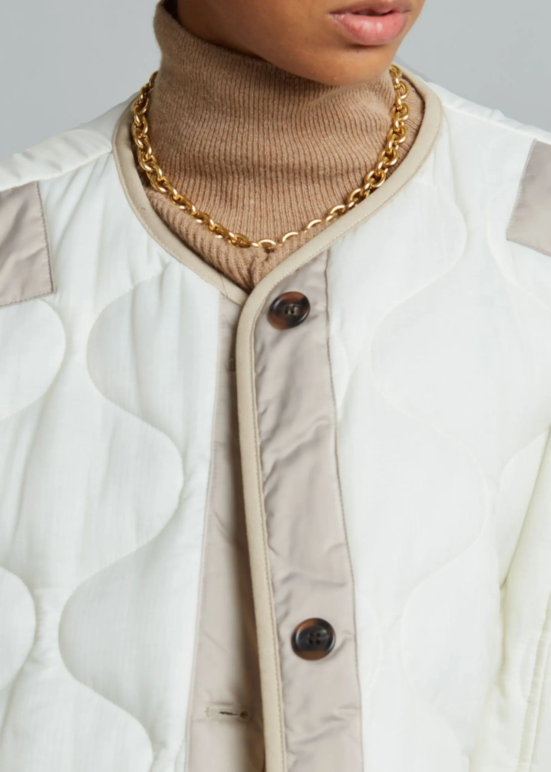 The Frankie Shop Teddy Quilted Jacket Ivory/Clay Discount