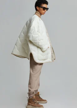 The Frankie Shop Teddy Quilted Jacket Ivory/Clay Discount