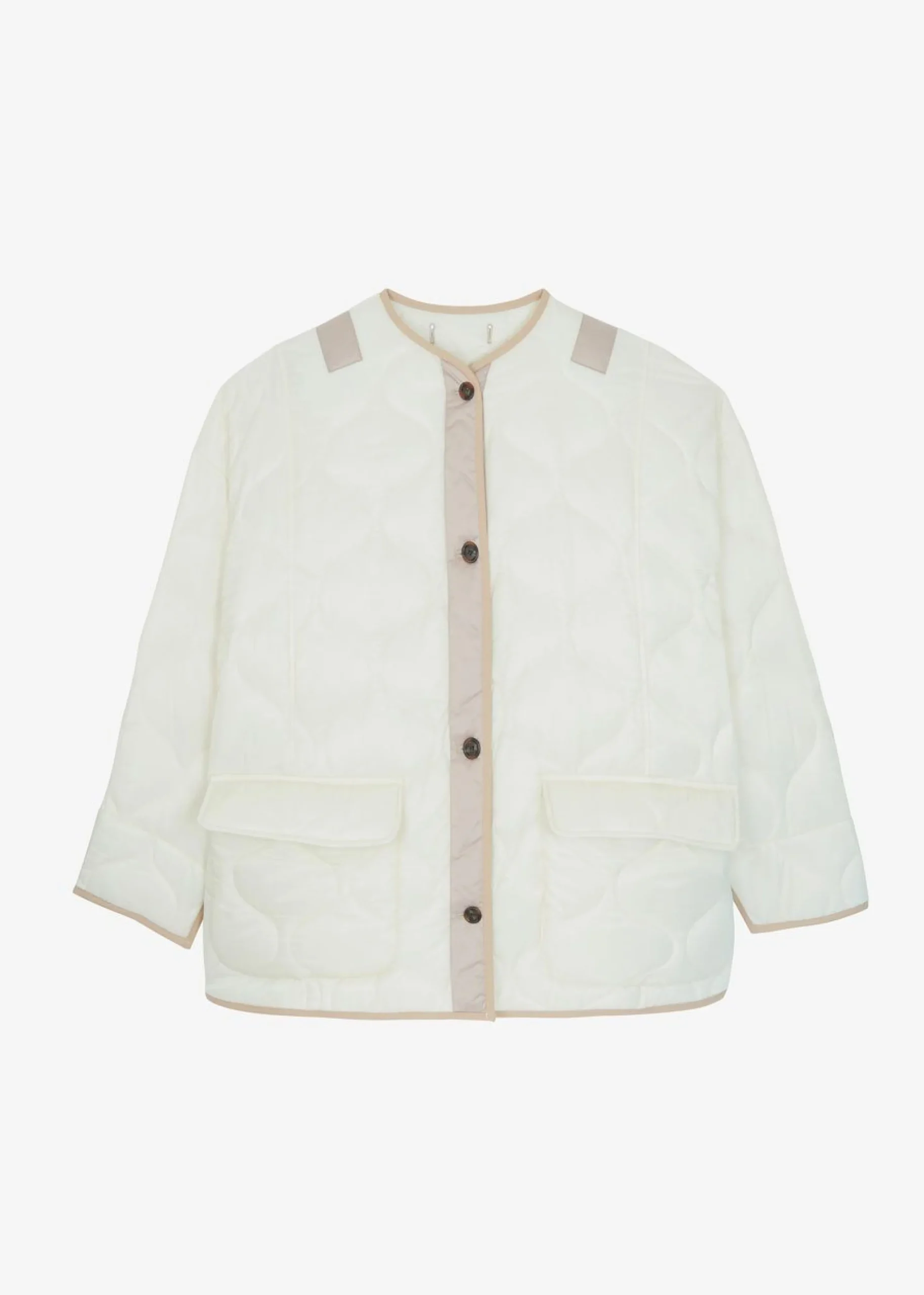 The Frankie Shop Teddy Quilted Jacket Ivory/Clay Discount