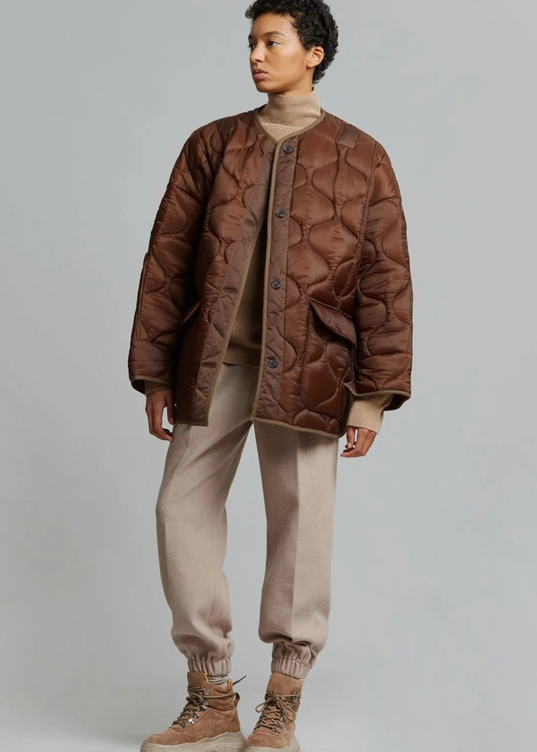 The Frankie Shop Teddy Quilted Jacket Chocolate Discount