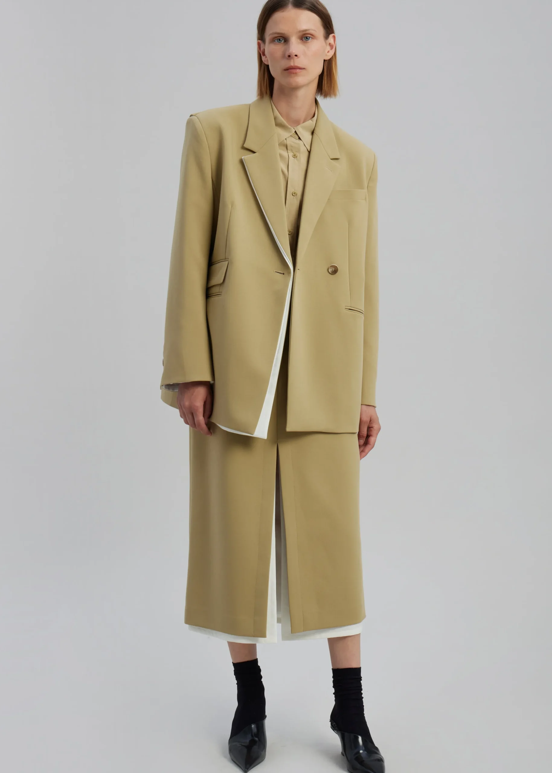 The Frankie Shop Telli Layered Blazer Khaki New