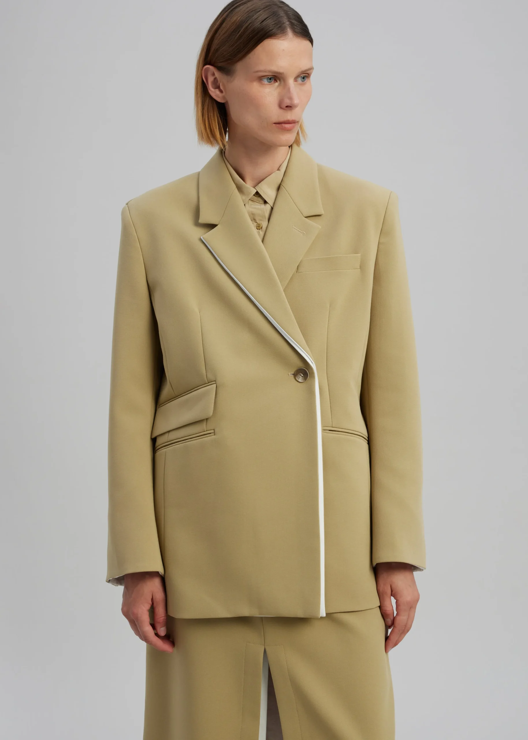 The Frankie Shop Telli Layered Blazer Khaki New