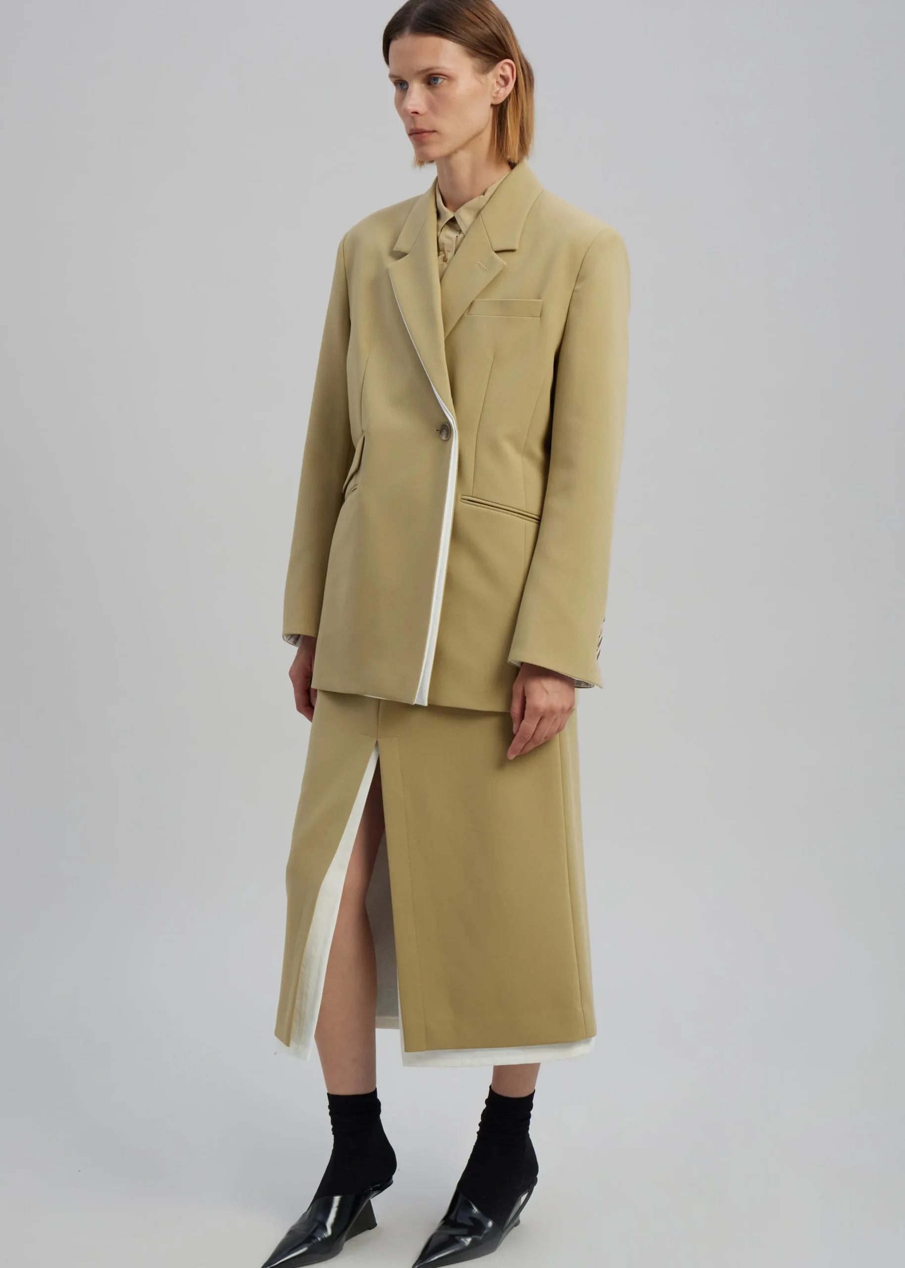 The Frankie Shop Telli Layered Blazer Khaki New