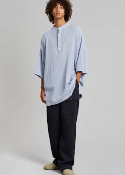 The Frankie Shop Teo Oversized Collarless Shirt Light Blue Sale