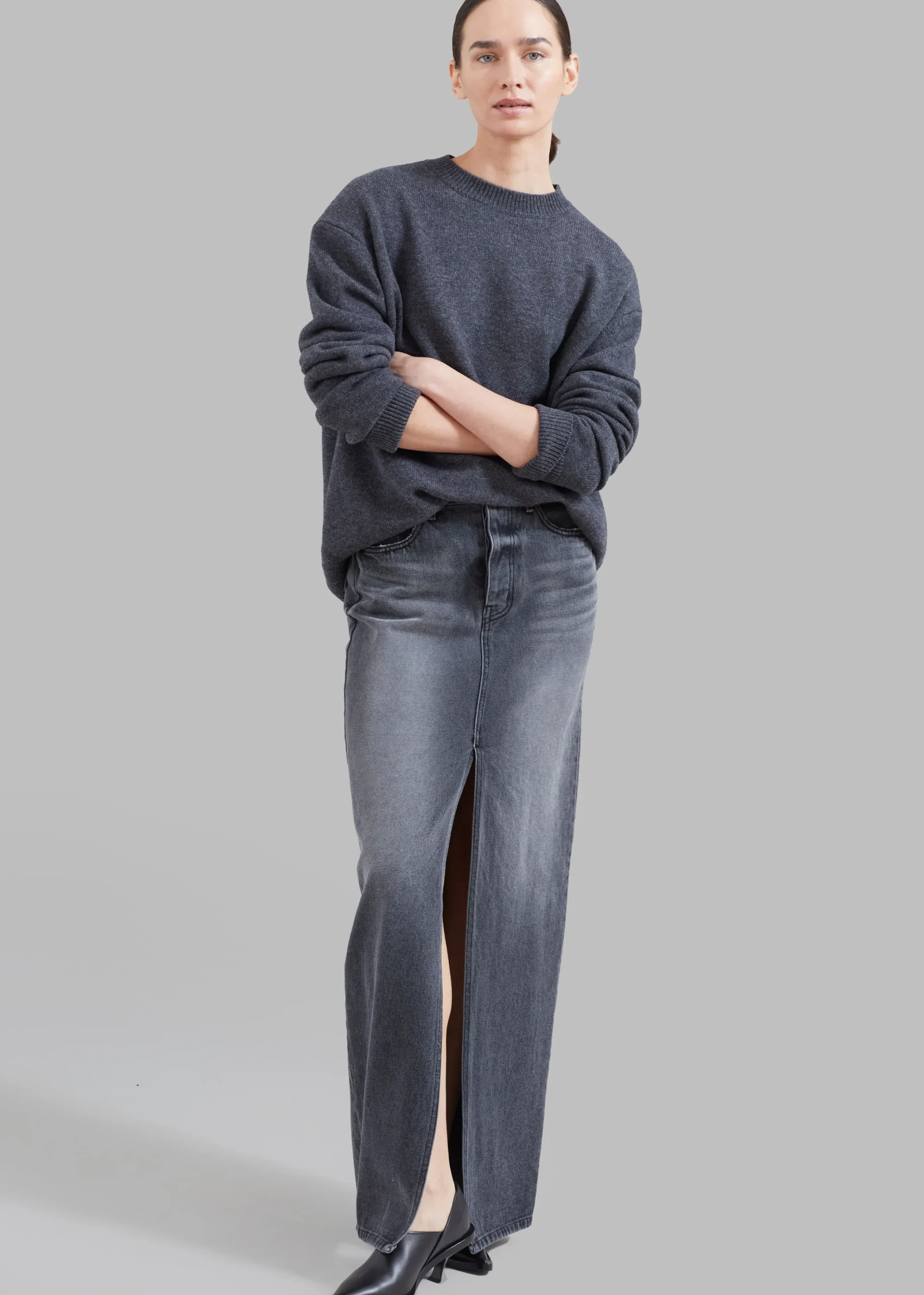The Frankie Shop Texas Denim Pencil Skirt Dark Grey Outlet