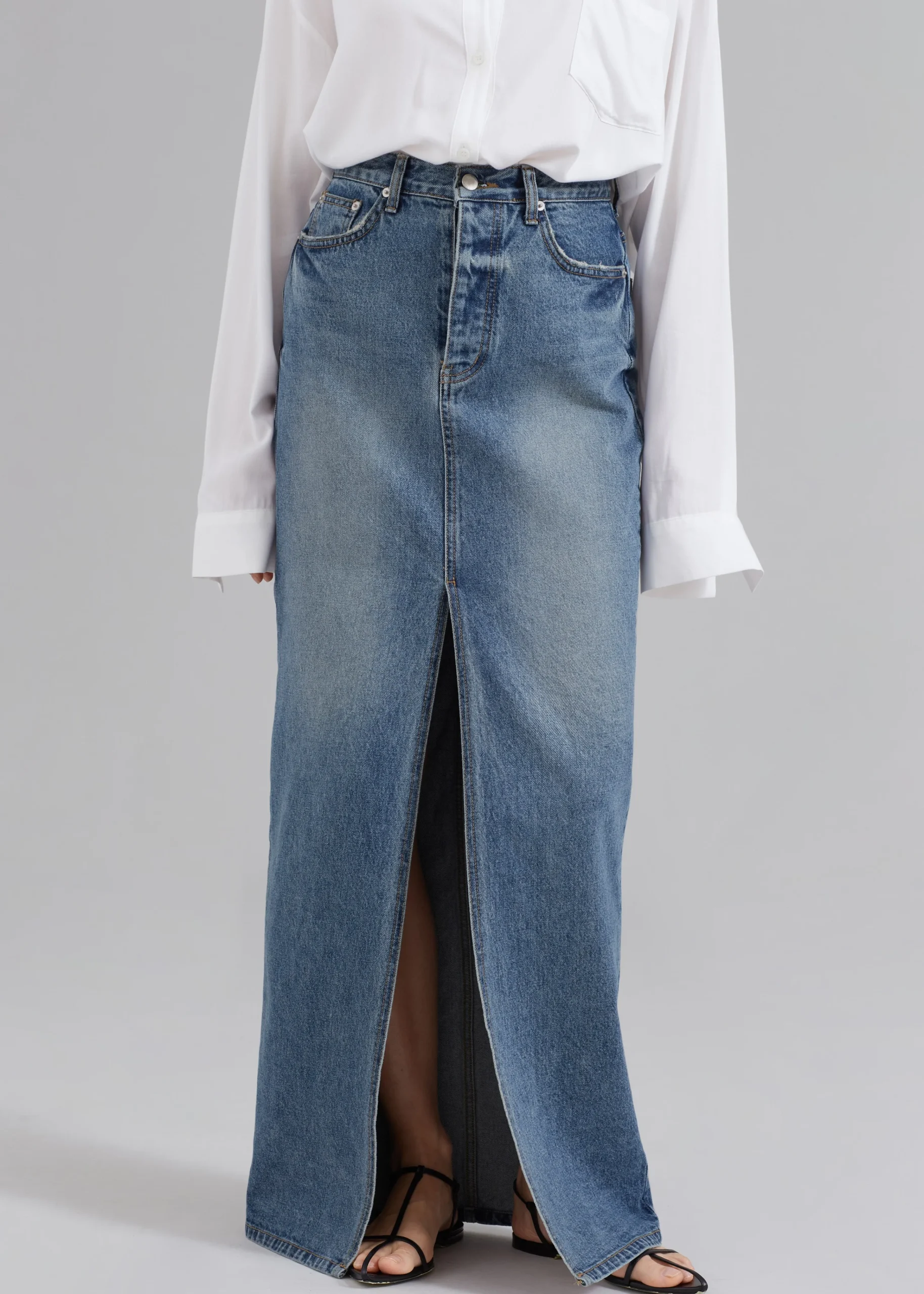 The Frankie Shop Texas Denim Pencil Skirt Medium Wash Outlet