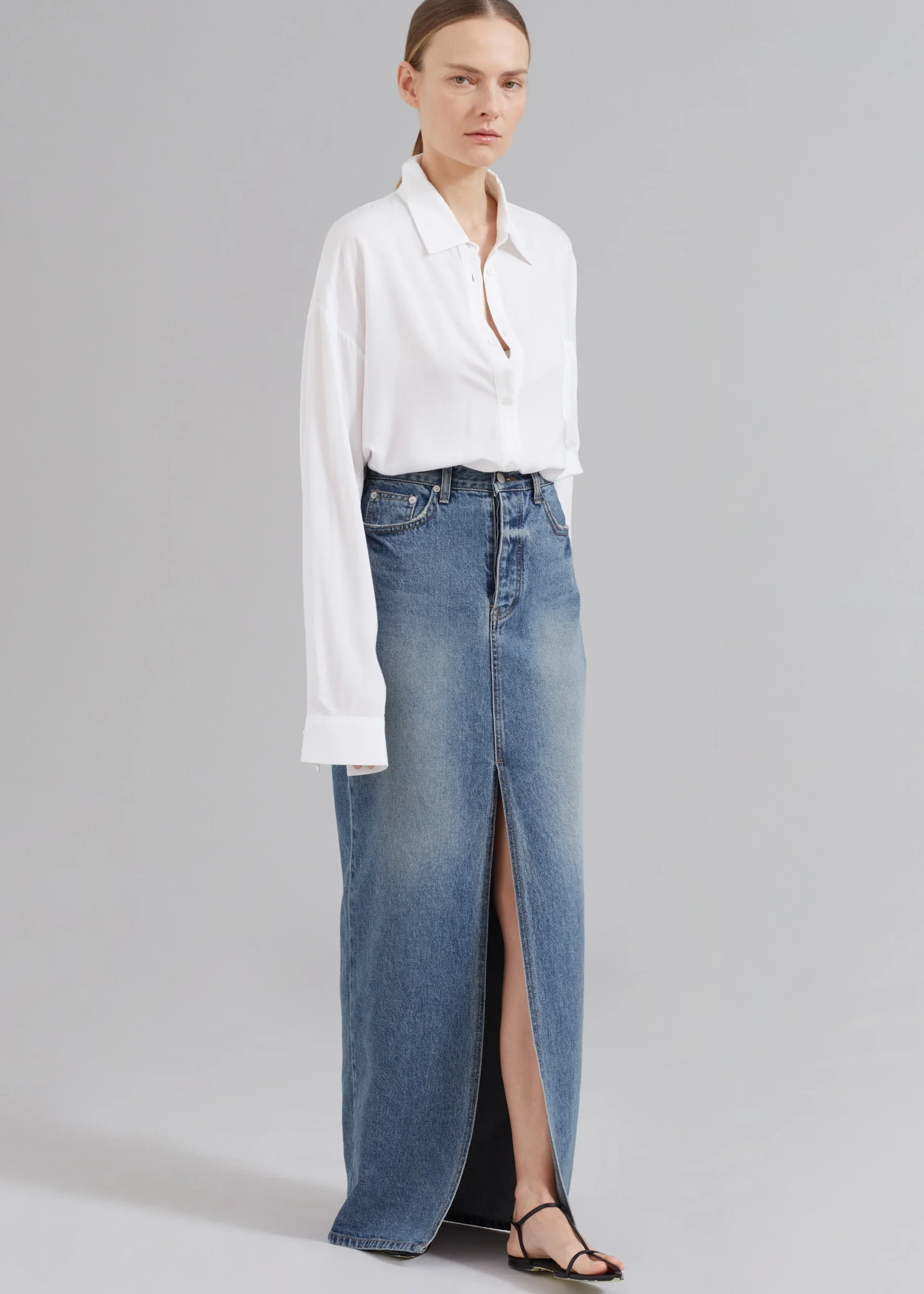 The Frankie Shop Texas Denim Pencil Skirt Medium Wash Outlet