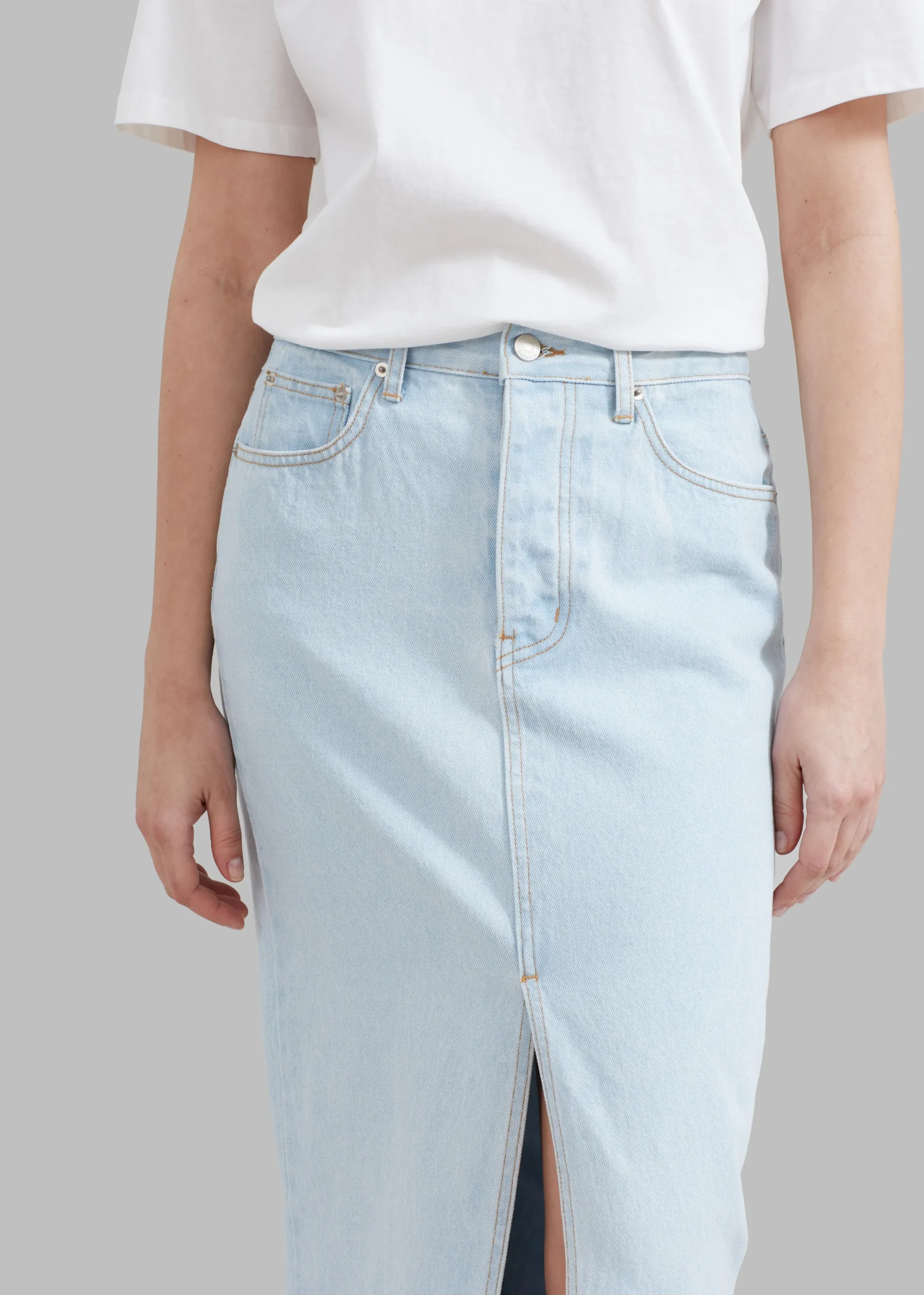 The Frankie Shop Texas Denim Pencil Skirt Bleached Wash Clearance