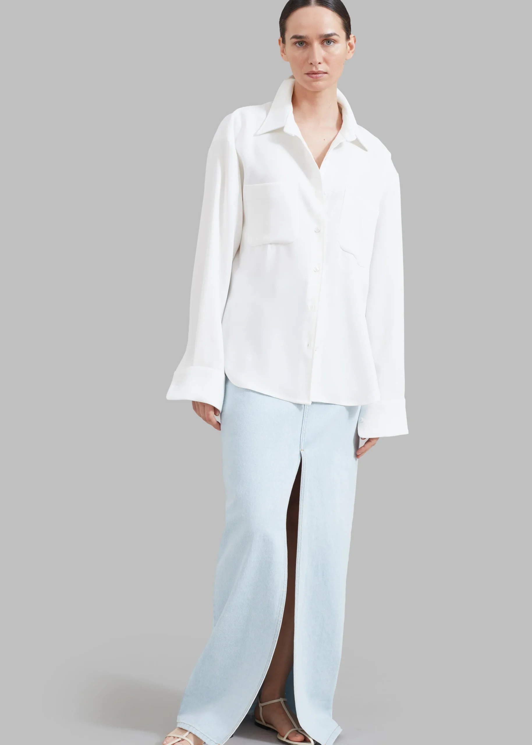The Frankie Shop Texas Denim Pencil Skirt Bleached Wash Clearance