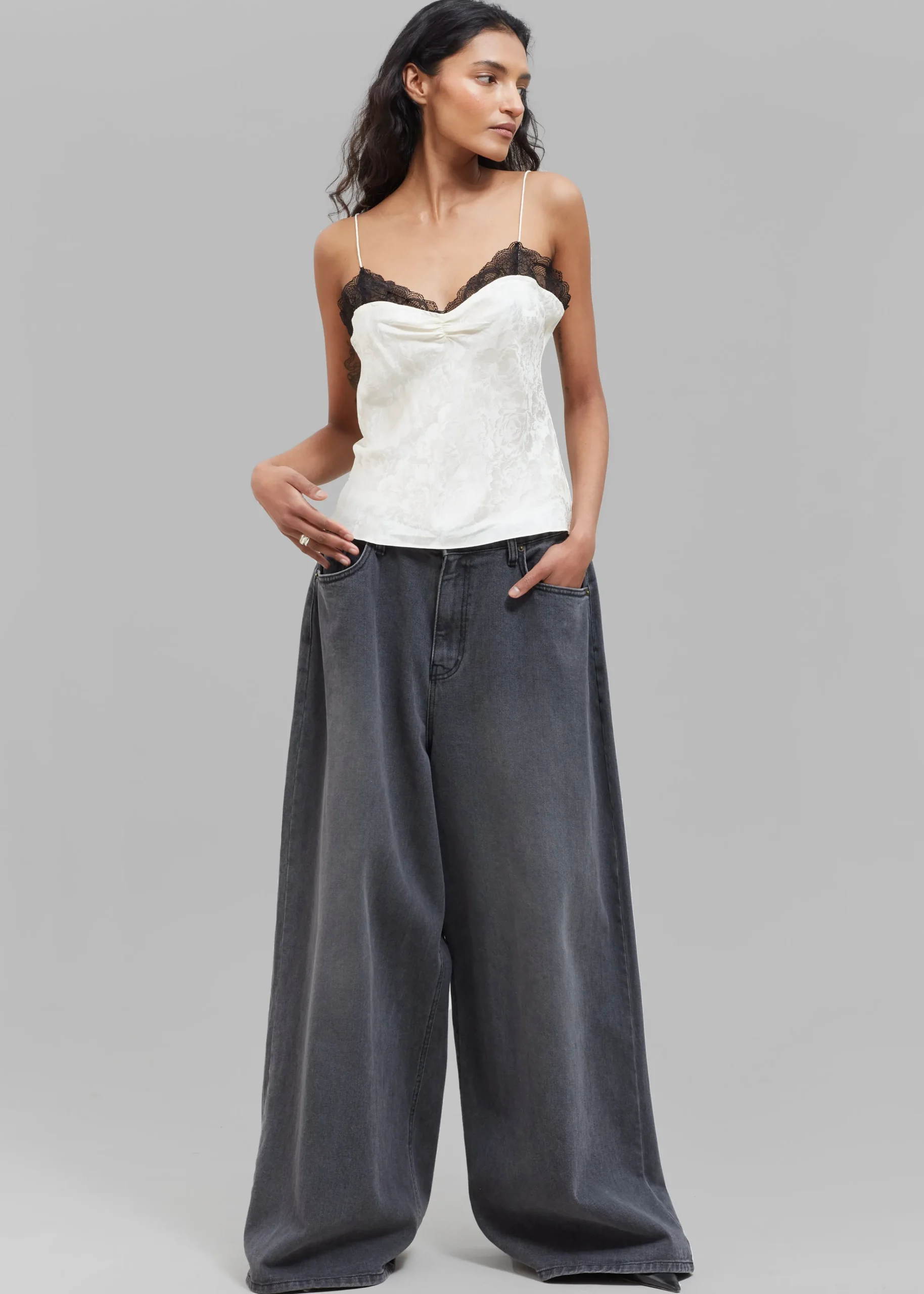 The Frankie Shop The Garment Toulouse Lace Top Ecru With Black Lace Online