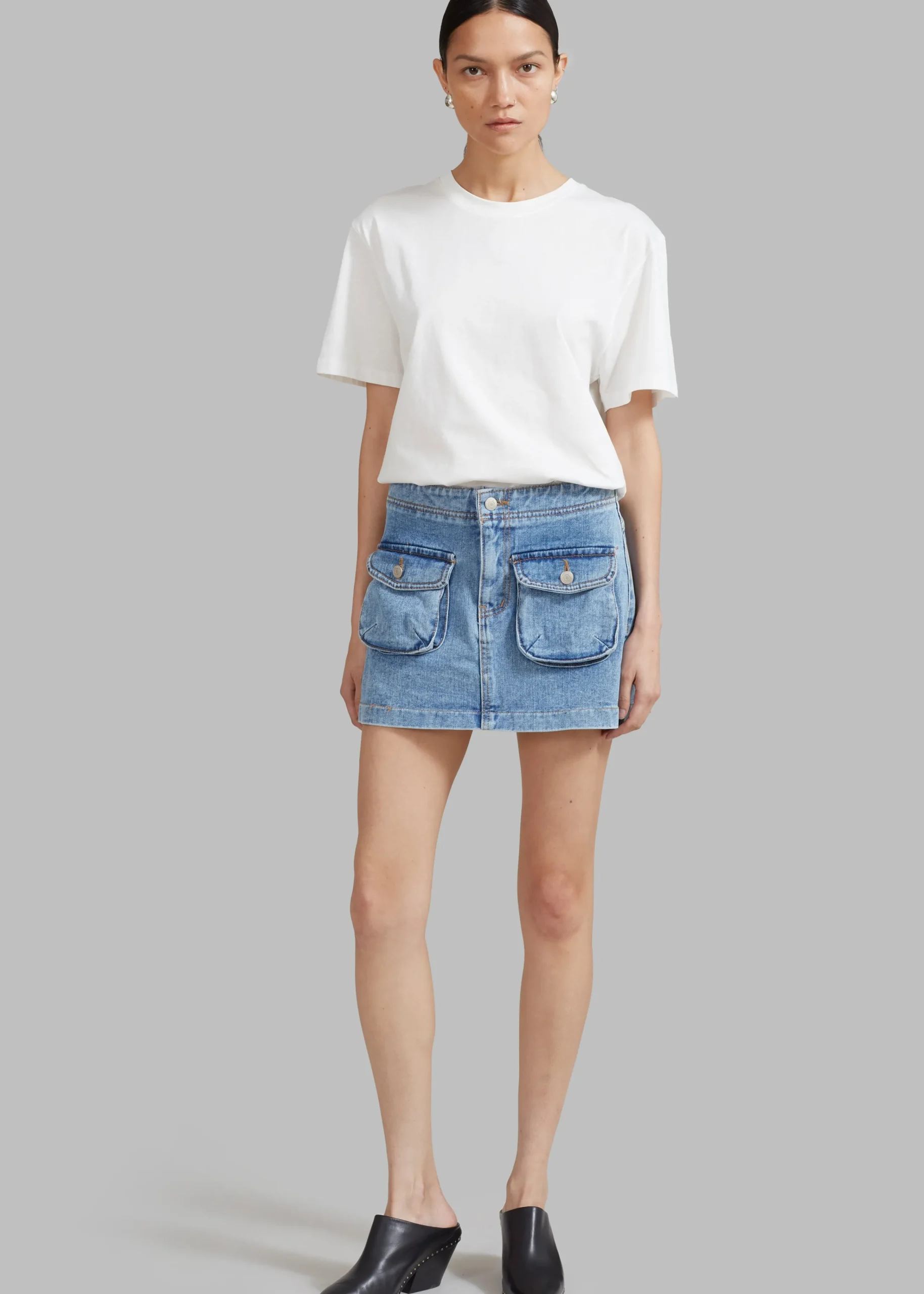 The Frankie Shop Thela Pocket Denim Skirt Blue Wash Discount