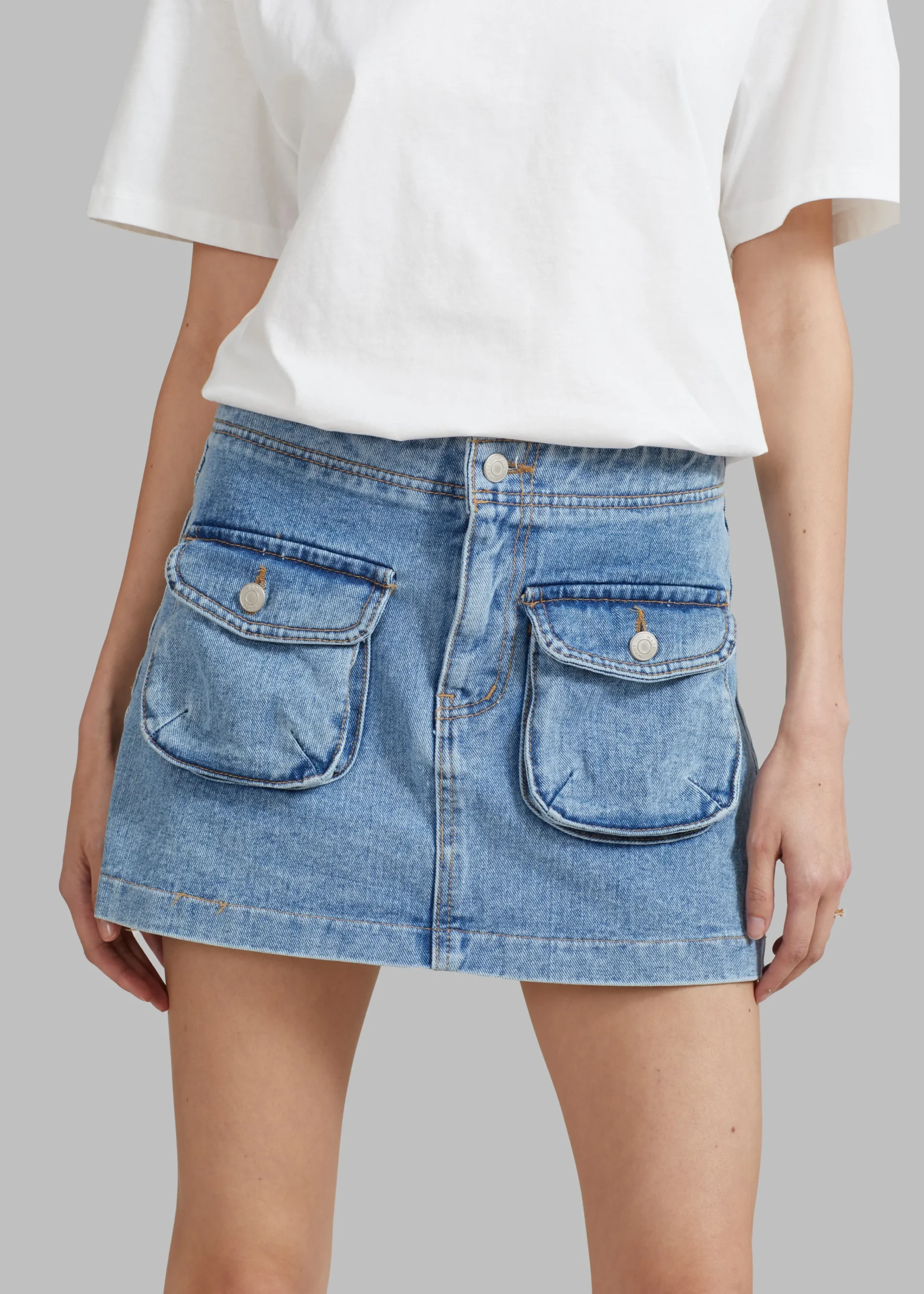 The Frankie Shop Thela Pocket Denim Skirt Blue Wash Discount
