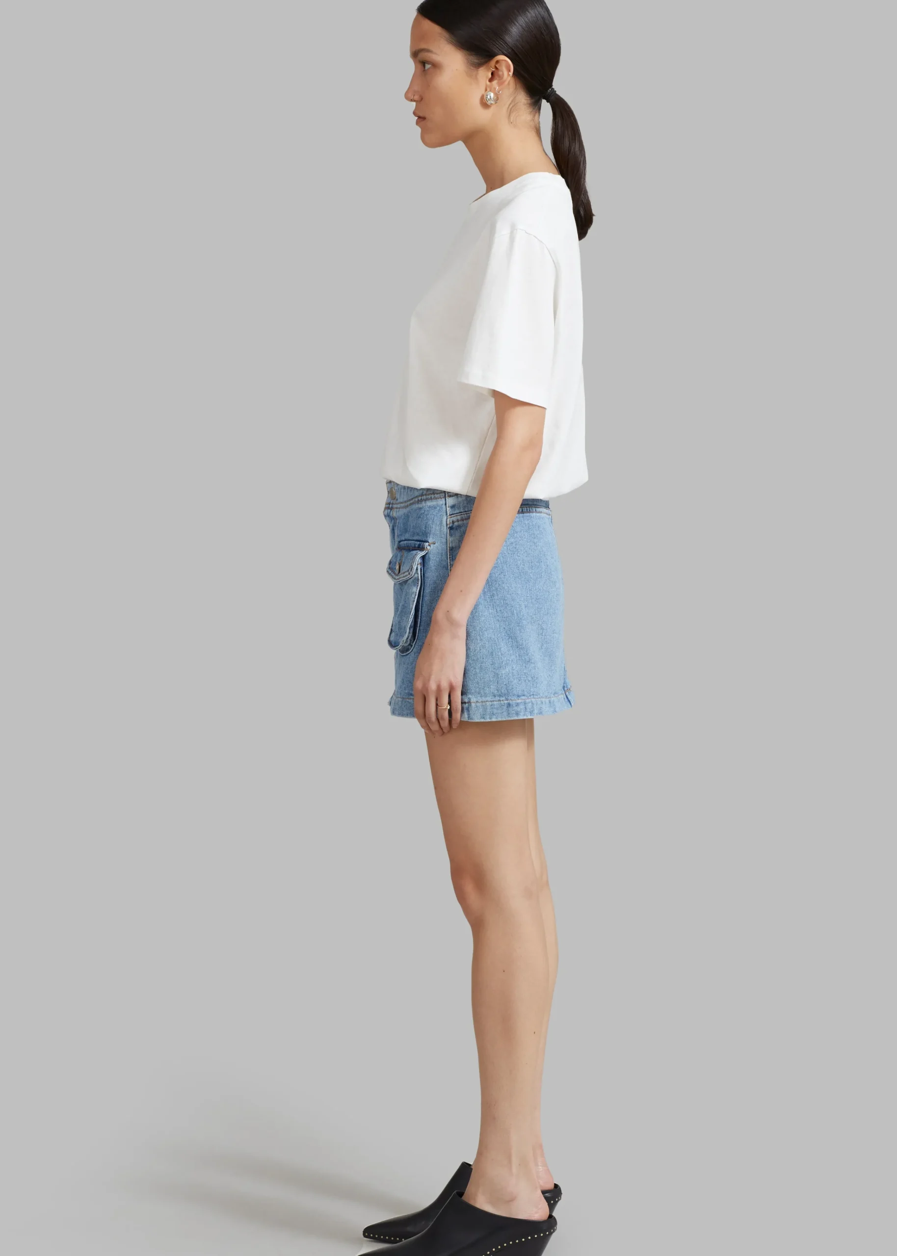 The Frankie Shop Thela Pocket Denim Skirt Blue Wash Discount