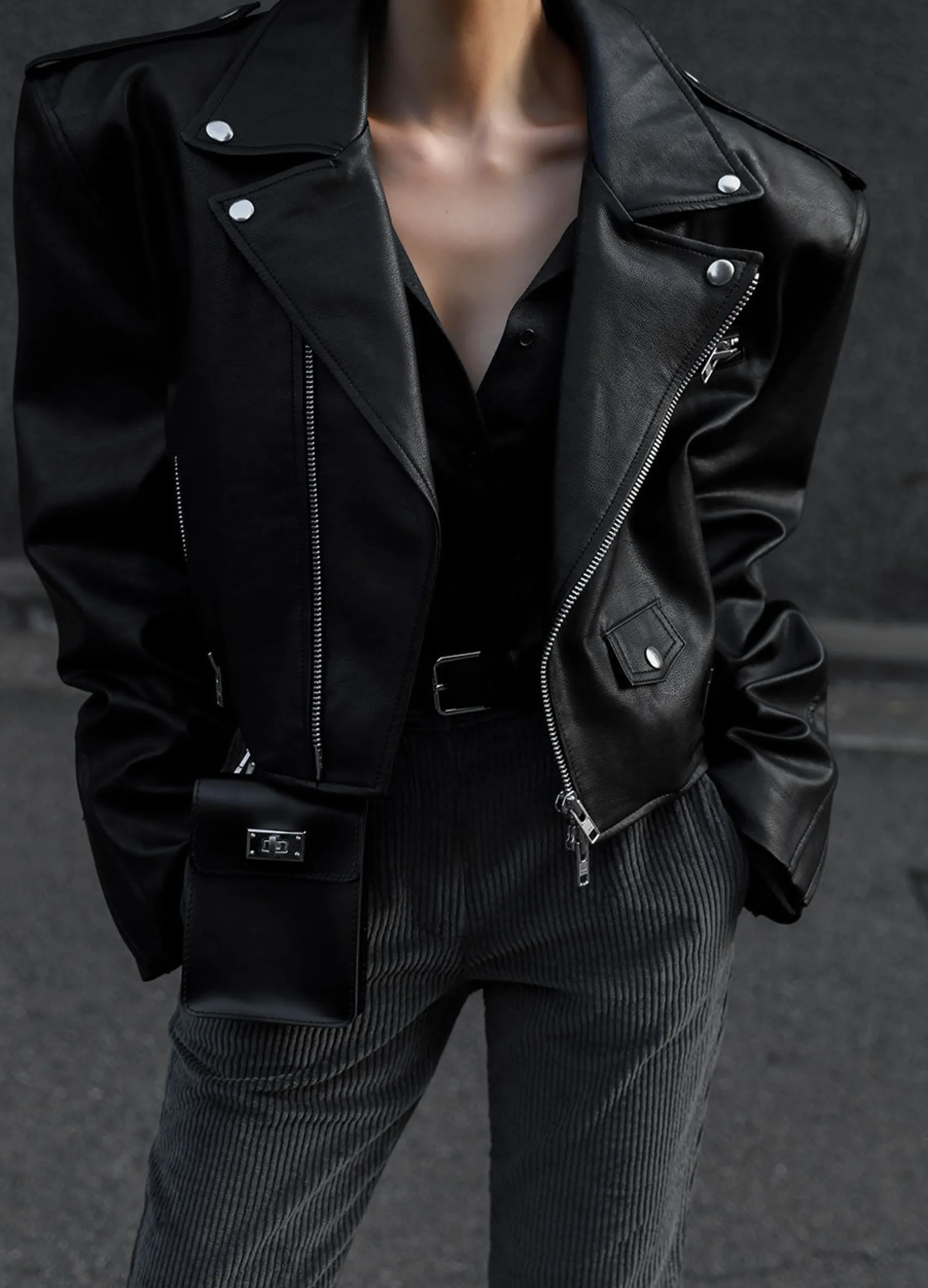The Frankie Shop Tidus Cropped Biker Jacket Black Best