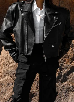 The Frankie Shop Tidus Cropped Biker Jacket Black Best