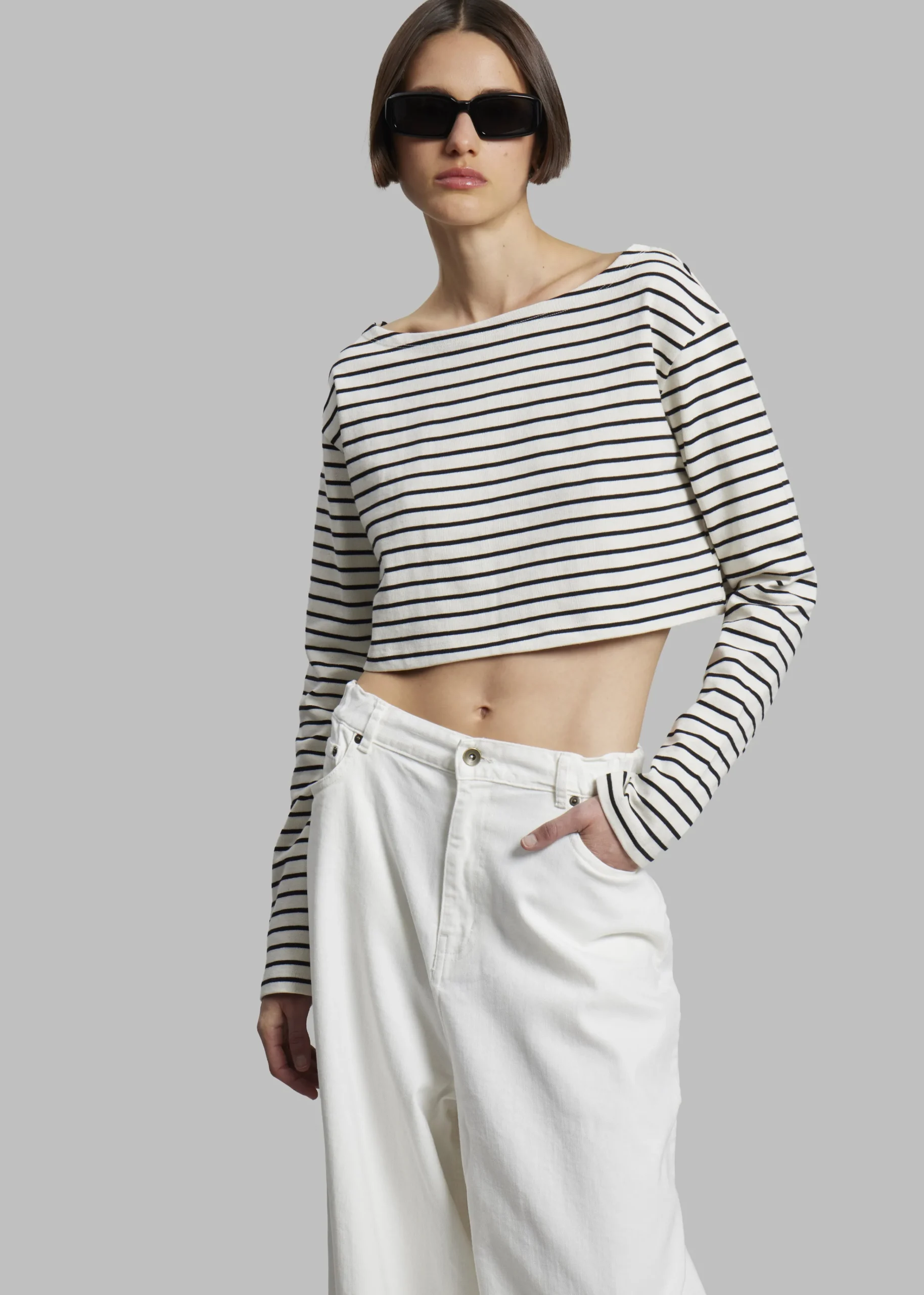 The Frankie Shop Tilla Boatneck Top Black Stripe Outlet