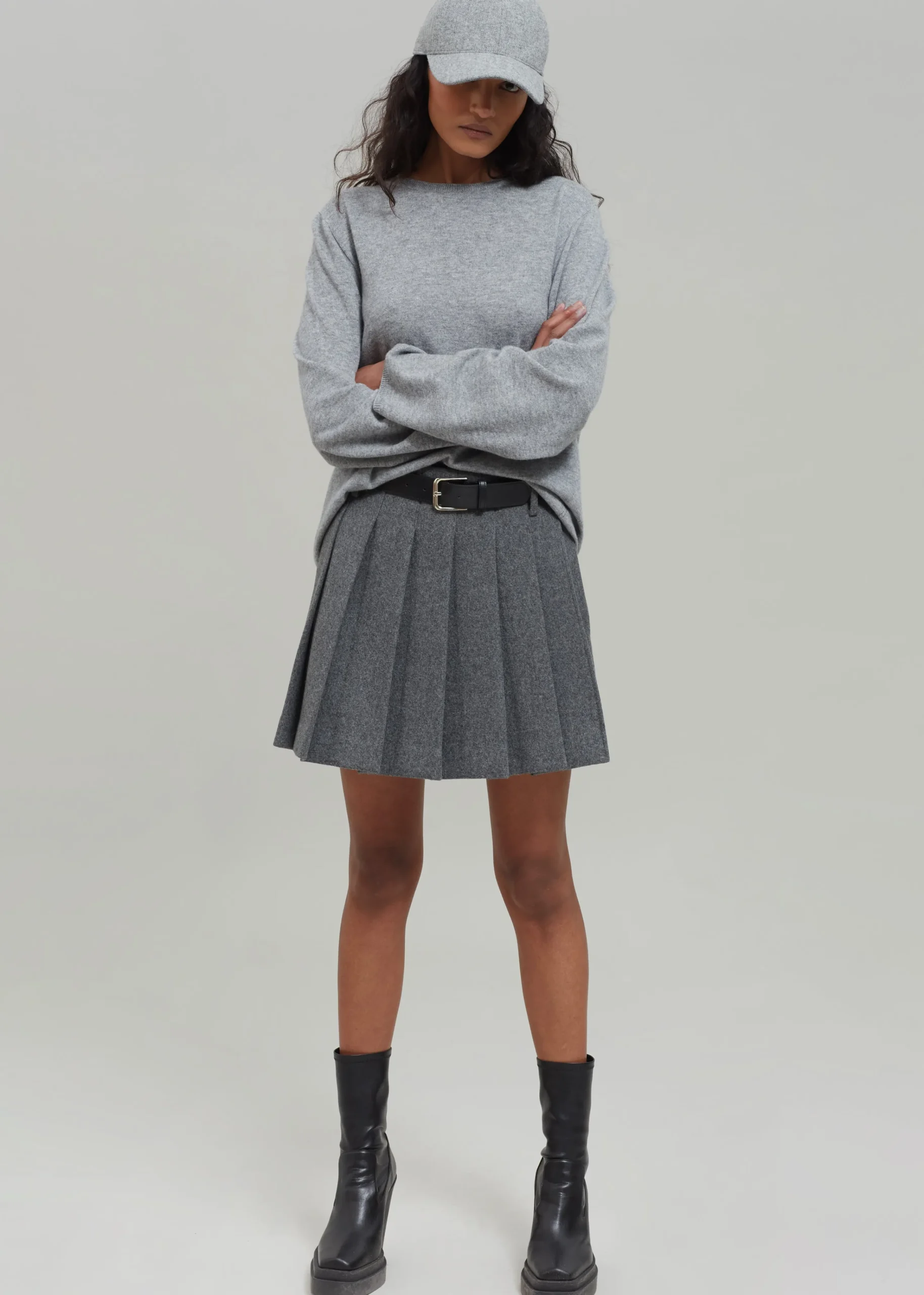 The Frankie Shop Tokyo Wool Pleated Skort Grey Outlet