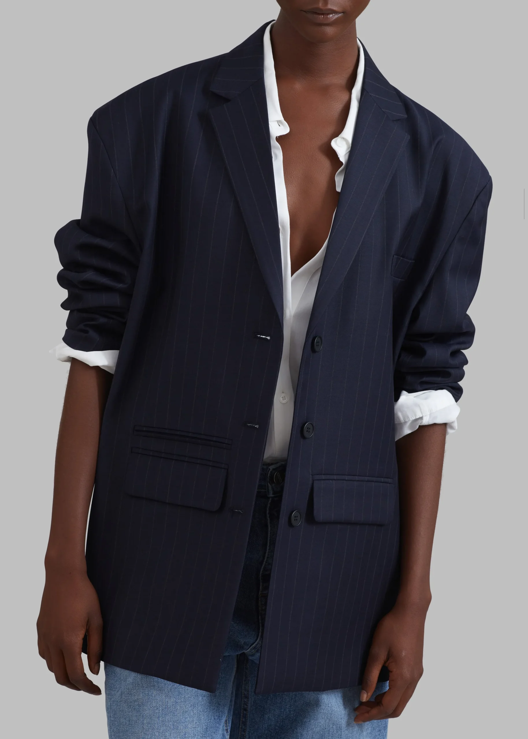 The Frankie Shop Towson Blazer Navy Pinstripe New