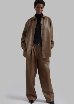 The Frankie Shop Tranton Faux Leather Shirt Brown Clearance