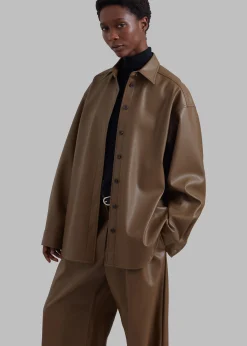 The Frankie Shop Tranton Faux Leather Shirt Brown Clearance