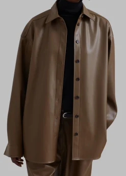 The Frankie Shop Tranton Faux Leather Shirt Brown Clearance