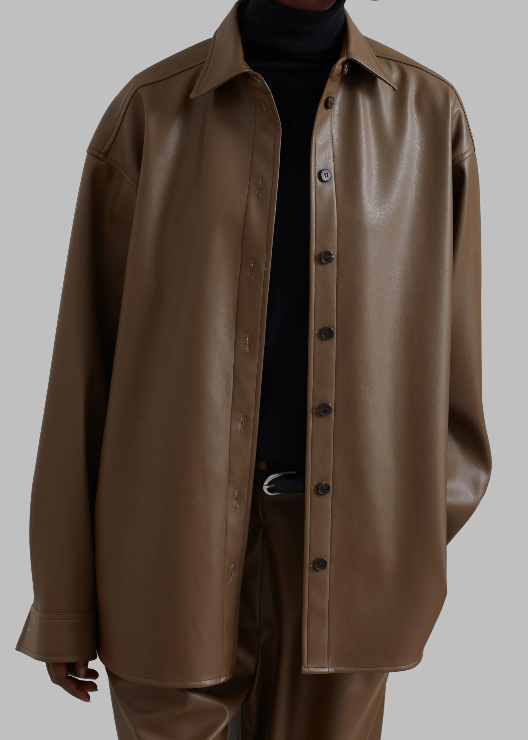 The Frankie Shop Tranton Faux Leather Shirt Brown Clearance