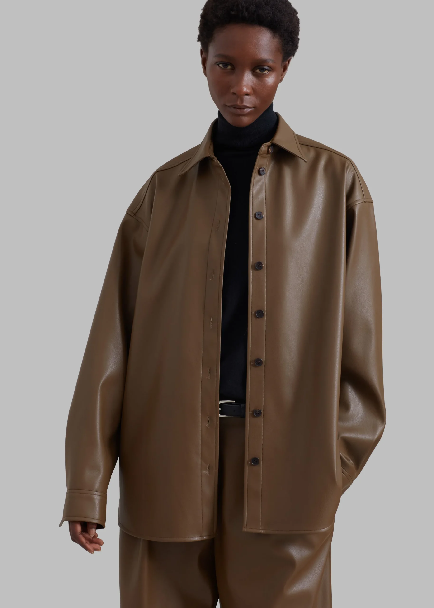 The Frankie Shop Tranton Faux Leather Shirt Brown Clearance