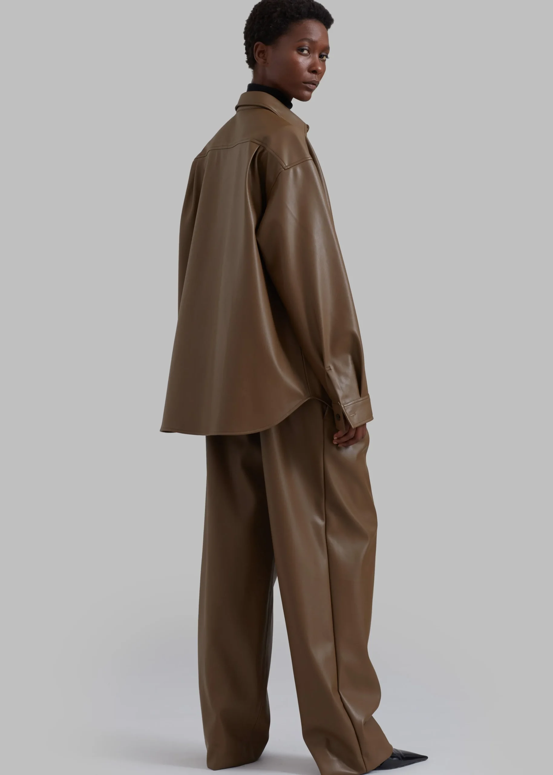 The Frankie Shop Tranton Faux Leather Shirt Brown Clearance