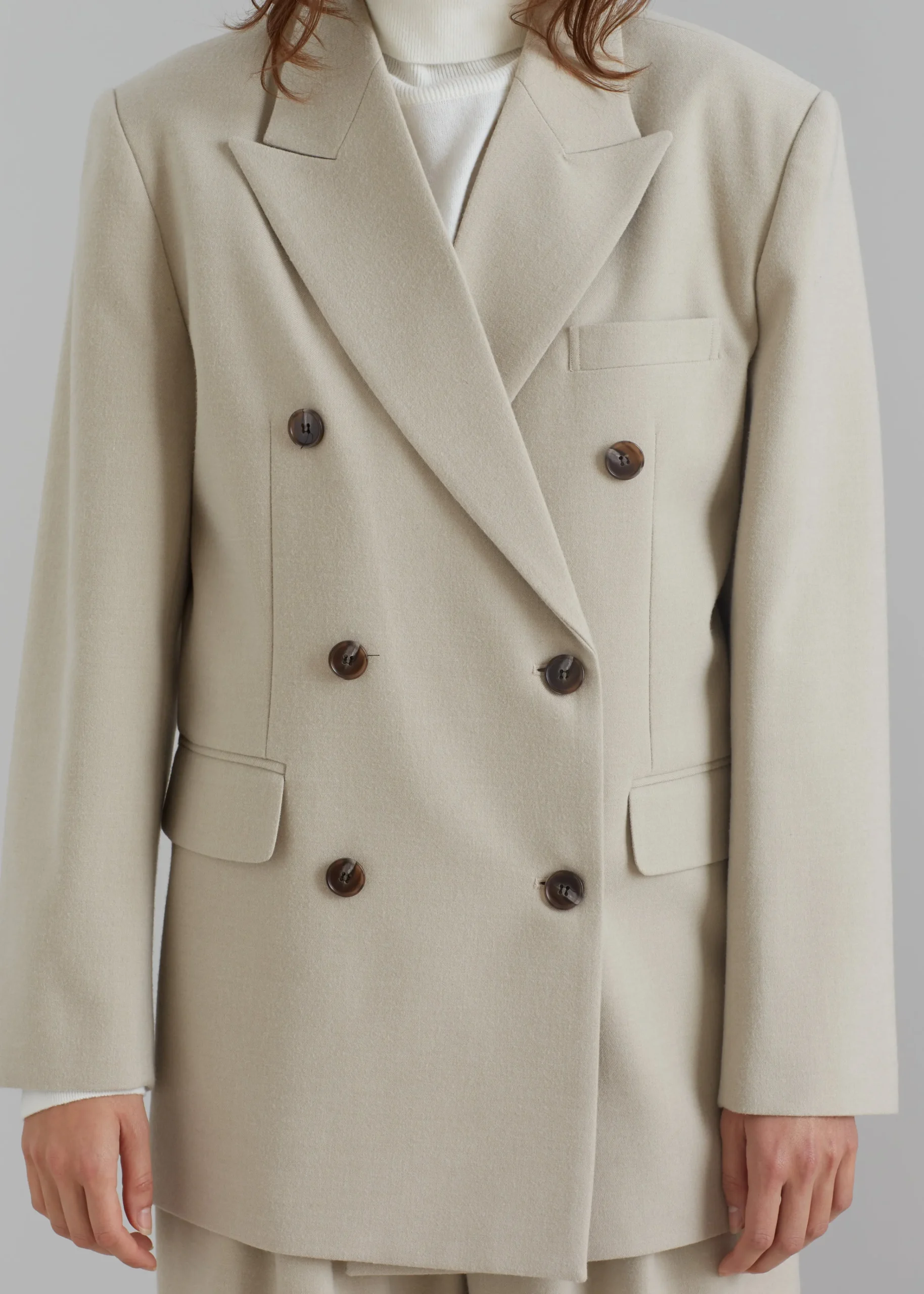 The Frankie Shop Vance Double Breasted Blazer Beige Best