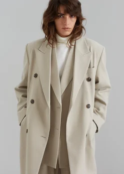 The Frankie Shop Vance Double Breasted Coat Beige New