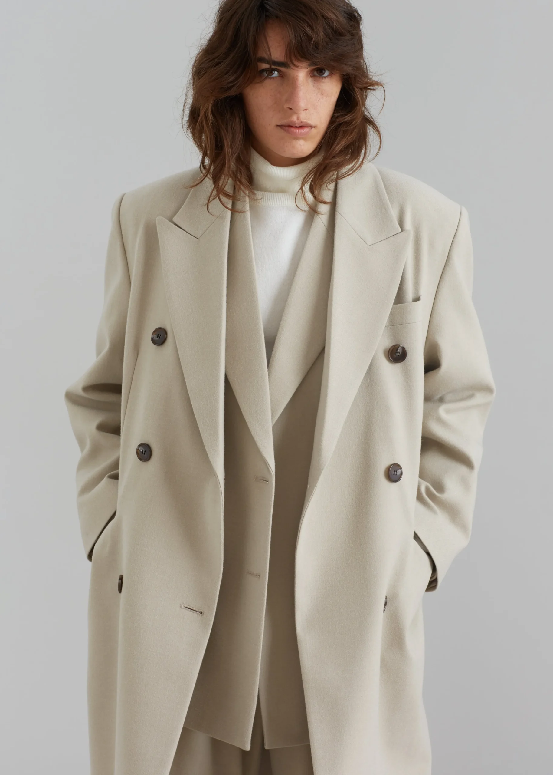 The Frankie Shop Vance Double Breasted Coat Beige New