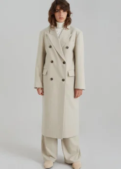 The Frankie Shop Vance Double Breasted Coat Beige New