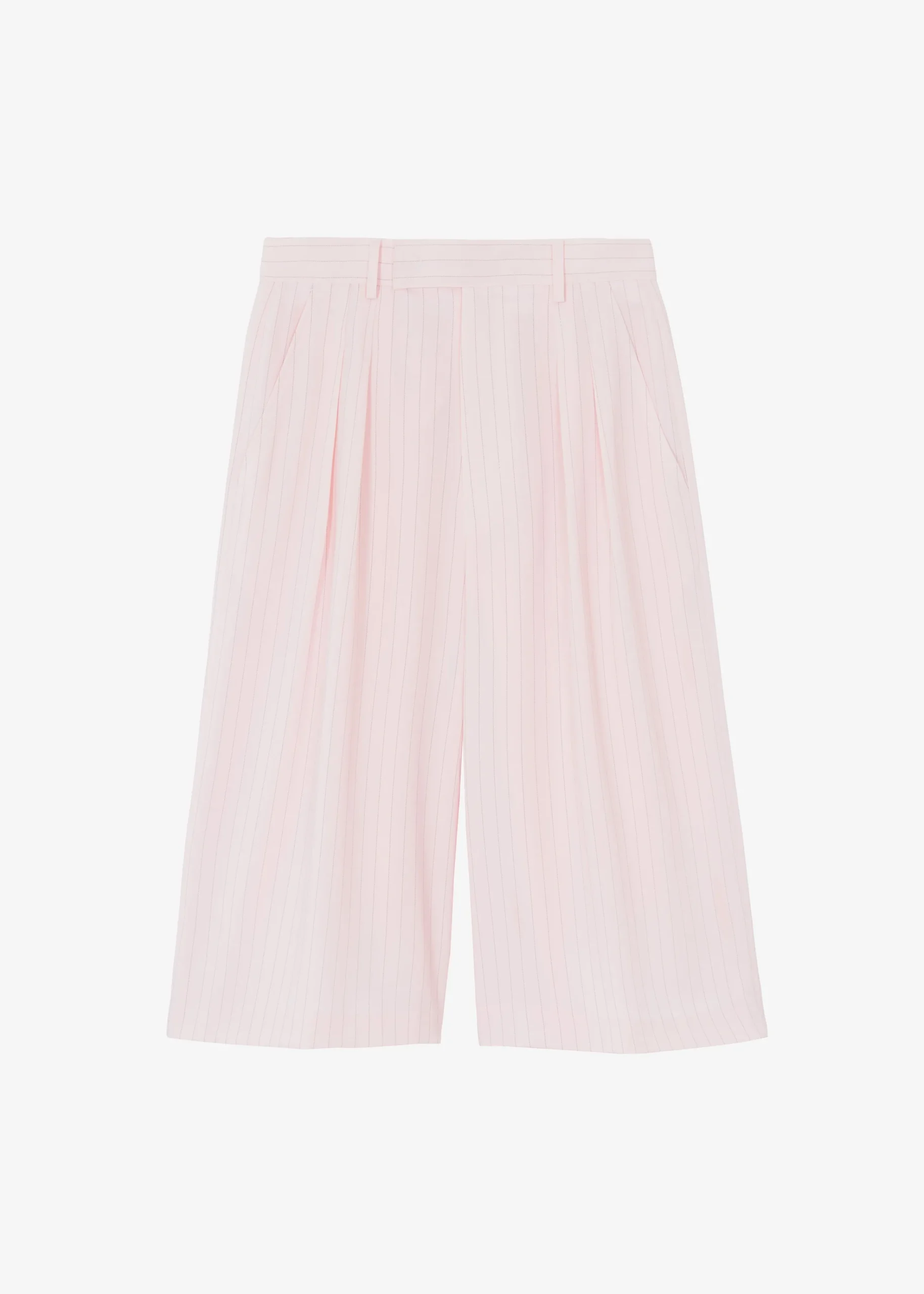The Frankie Shop Vivian Fluid Pleated Bermuda Shorts Pink Pinstripe