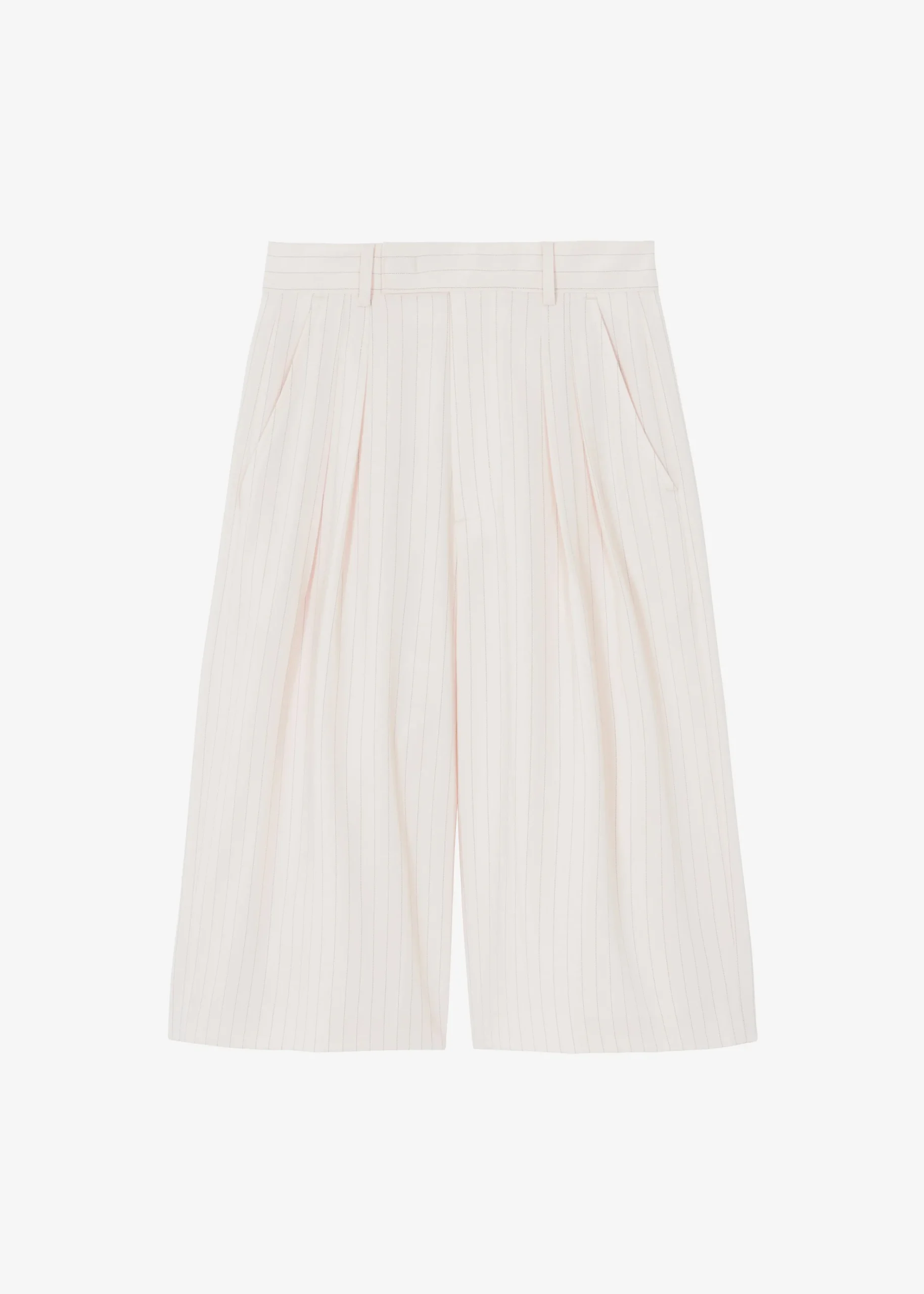 The Frankie Shop Vivian Fluid Pleated Bermuda Shorts Beige Pinstripe New